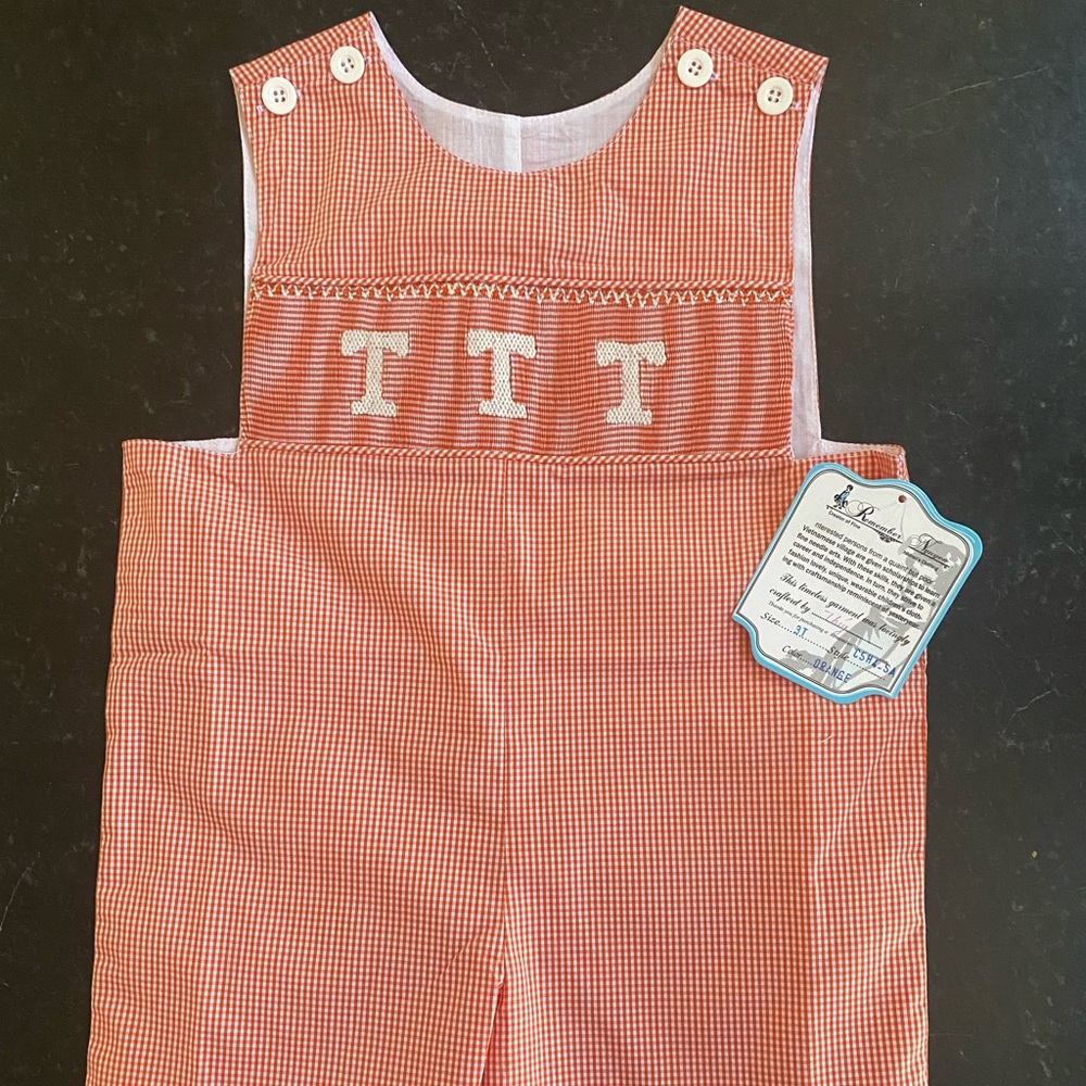 NEW University Of Tennessee Remember Nguyen Smocked Jon Jon Romper 3T Shortall